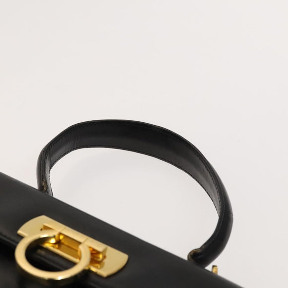 Salvatore Ferragamo Gancini Hand Bag Leather 2way Black Gold Auth BD1703