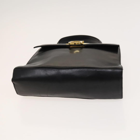 Salvatore Ferragamo Gancini Hand Bag Leather 2way Black Gold Auth BD1703
