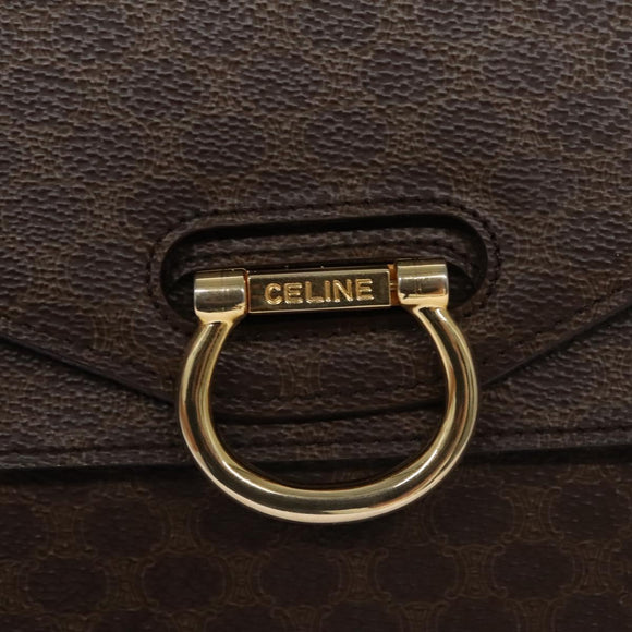 CELINE Macadam Canvas Hand Bag PVC Leather Brown Gold Auth BD171