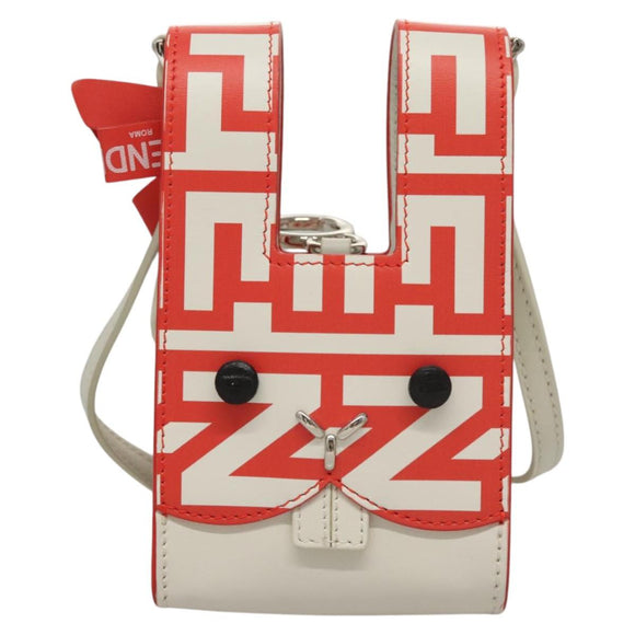 FENDI Bunny Mark Jacobs Collaboration Bag Leather White Red Silver Auth BD1711AM
