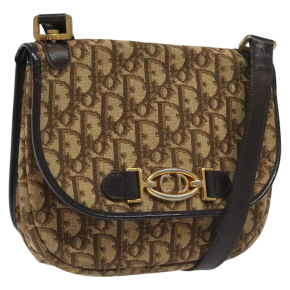 Christian Dior Trotter Canvas Shoulder Bag Brown Gold Auth BD172