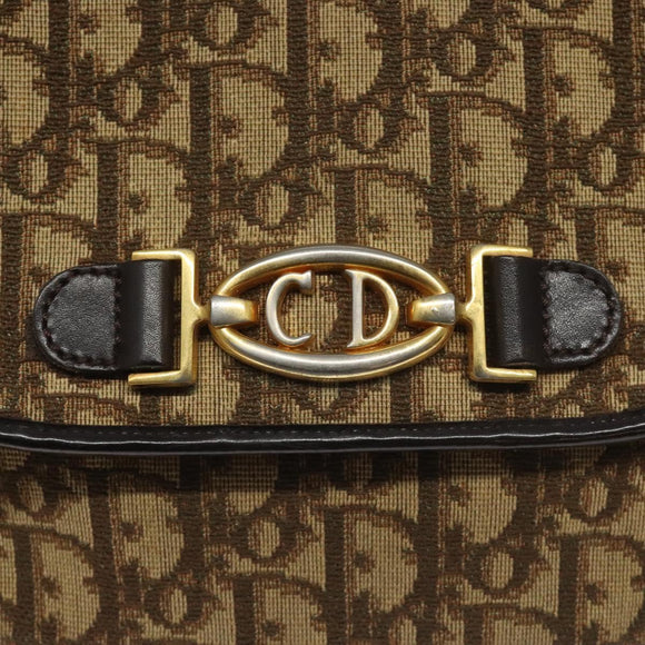Christian Dior Trotter Canvas Shoulder Bag Brown Gold Auth BD172