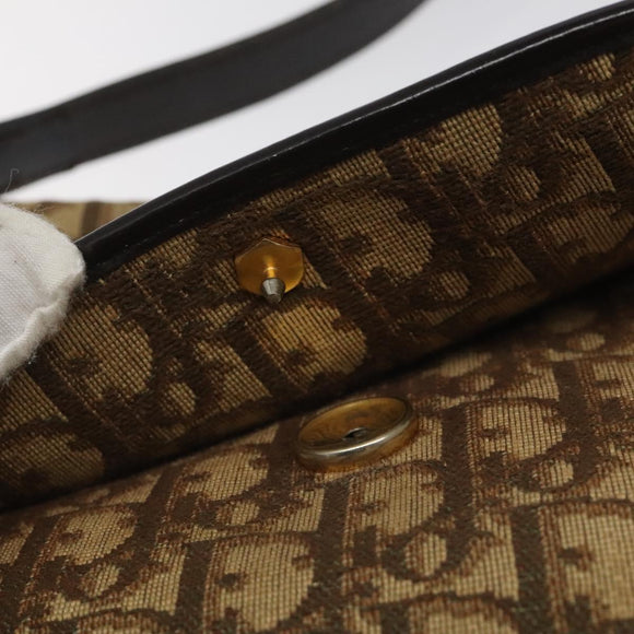 Christian Dior Trotter Canvas Shoulder Bag Brown Gold Auth BD172