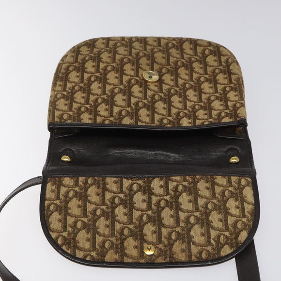 Christian Dior Trotter Canvas Shoulder Bag Brown Gold Auth BD172