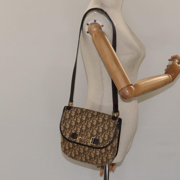 Christian Dior Trotter Canvas Shoulder Bag Brown Gold Auth BD172