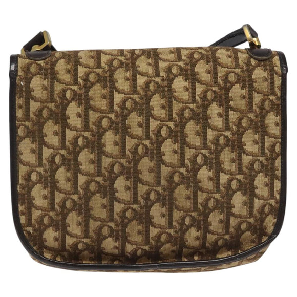 Christian Dior Trotter Canvas Shoulder Bag Brown Gold Auth BD172