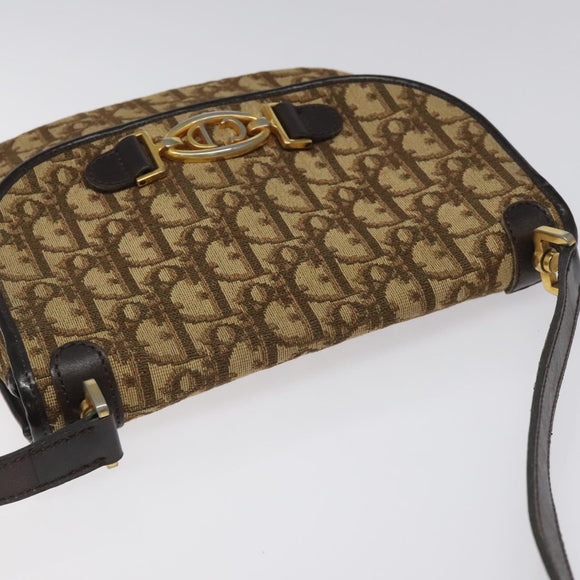 Christian Dior Trotter Canvas Shoulder Bag Brown Gold Auth BD172