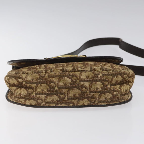 Christian Dior Trotter Canvas Shoulder Bag Brown Gold Auth BD172