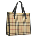 BURBERRY Nova Check Hand Bag PVC Beige Silver black Auth BD1739-1