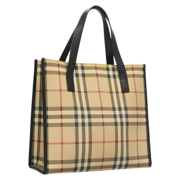 BURBERRY Nova Check Hand Bag PVC Beige Silver black Auth BD1739