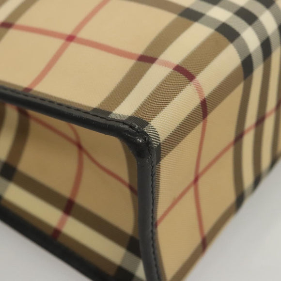 BURBERRY Nova Check Hand Bag PVC Beige Silver black Auth BD1739