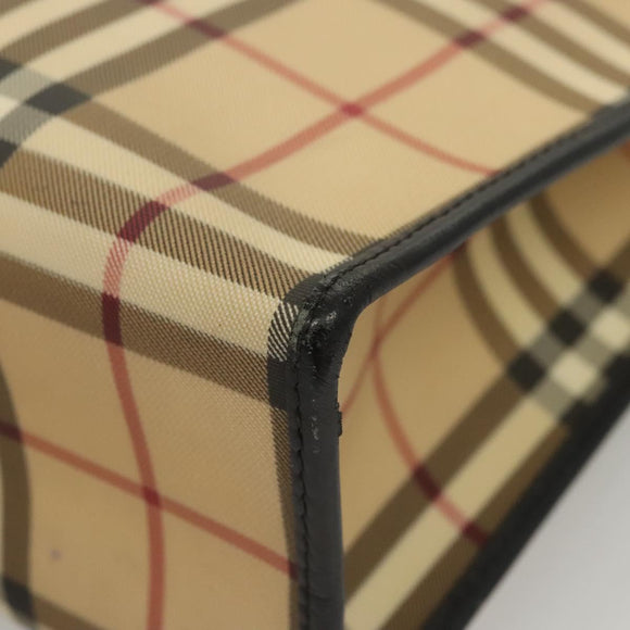 BURBERRY Nova Check Hand Bag PVC Beige Silver black Auth BD1739