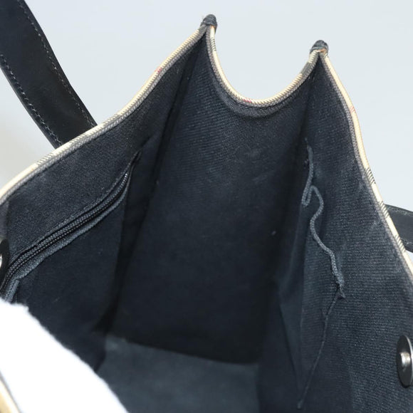 BURBERRY Nova Check Hand Bag PVC Beige Silver black Auth BD1739