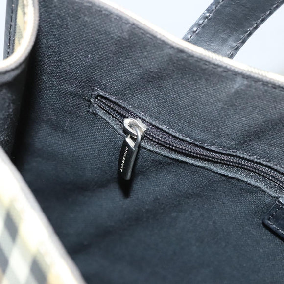 BURBERRY Nova Check Hand Bag PVC Beige Silver black Auth BD1739