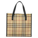 BURBERRY Nova Check Hand Bag PVC Beige Silver black Auth BD1739-13
