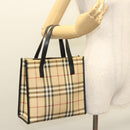 BURBERRY Nova Check Hand Bag PVC Beige Silver black Auth BD1739-21