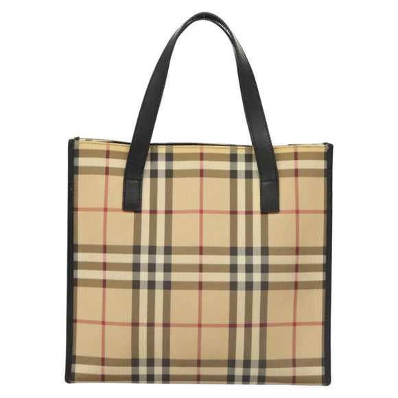 BURBERRY Nova Check Hand Bag PVC Beige Silver black Auth BD1739