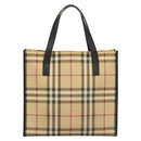 BURBERRY Nova Check Hand Bag PVC Beige Silver black Auth BD1739-2