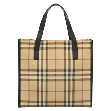 BURBERRY Nova Check Hand Bag PVC Beige Silver black Auth BD1739 - 0