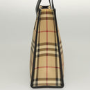 BURBERRY Nova Check Hand Bag PVC Beige Silver black Auth BD1739-4