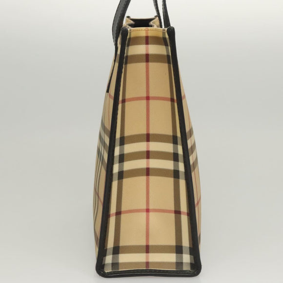 BURBERRY Nova Check Hand Bag PVC Beige Silver black Auth BD1739
