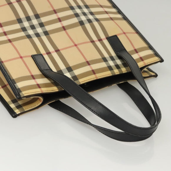 BURBERRY Nova Check Hand Bag PVC Beige Silver black Auth BD1739