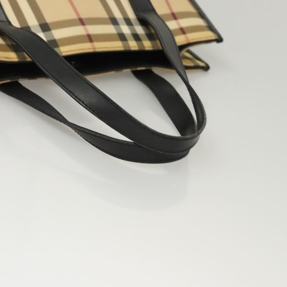 BURBERRY Nova Check Hand Bag PVC Beige Silver black Auth BD1739