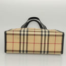 BURBERRY Nova Check Hand Bag PVC Beige Silver black Auth BD1739-5