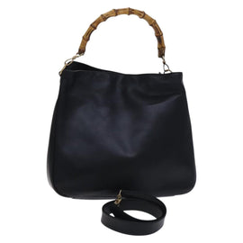 GUCCI Bamboo Hand Bag Leather 2way Black Gold 001 1638 Auth BD1744