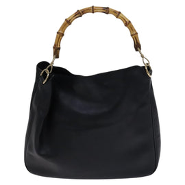 GUCCI Bamboo Hand Bag Leather 2way Black Gold 001 1638 Auth BD1744 - 0