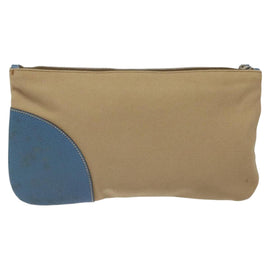 PRADA Clutch Bag Canvas Beige Silver Auth BD1747 - 0