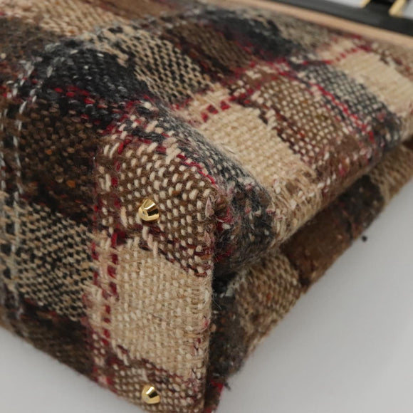 BURBERRY Nova Check Tote Bag Wool Beige Black gold Auth BD1763