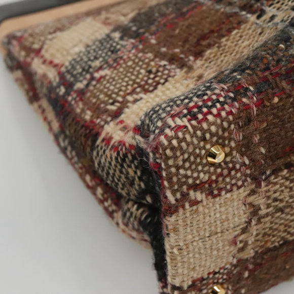 BURBERRY Nova Check Tote Bag Wool Beige Black gold Auth BD1763