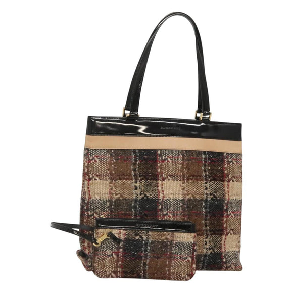 BURBERRY Nova Check Tote Bag Wool Beige Black gold Auth BD1763