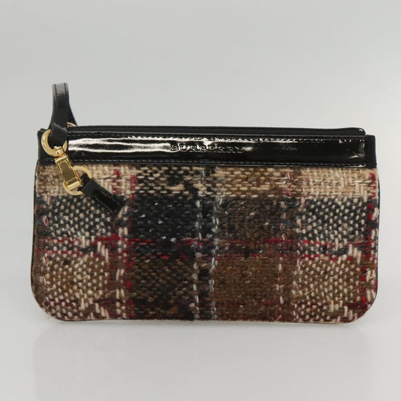 BURBERRY Nova Check Tote Bag Wool Beige Black gold Auth BD1763