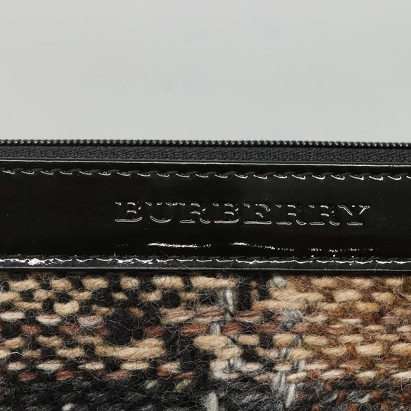 BURBERRY Nova Check Tote Bag Wool Beige Black gold Auth BD1763