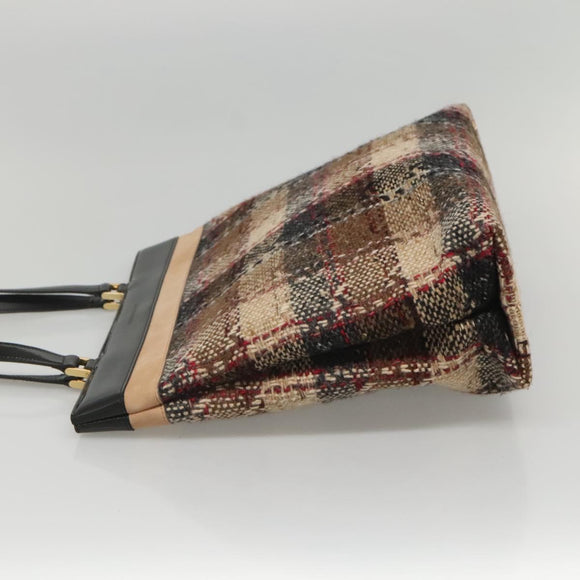 BURBERRY Nova Check Tote Bag Wool Beige Black gold Auth BD1763