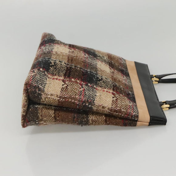 BURBERRY Nova Check Tote Bag Wool Beige Black gold Auth BD1763