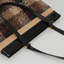 BURBERRY Nova Check Tote Bag Wool Beige Black gold Auth BD1763-6