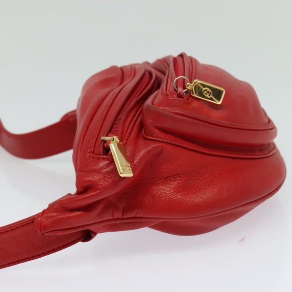 GUCCI Waist bag Leather Red Gold Auth BD1765