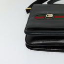 GUCCI Web Sherry Line Shoulder Bag Leather Black Gold Auth BD1766-8
