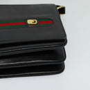 GUCCI Web Sherry Line Shoulder Bag Leather Black Gold Auth BD1766-11