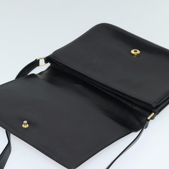 GUCCI Web Sherry Line Shoulder Bag Leather Black Gold Auth BD1766