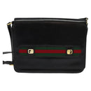 GUCCI Web Sherry Line Shoulder Bag Leather Black Gold Auth BD1766-2