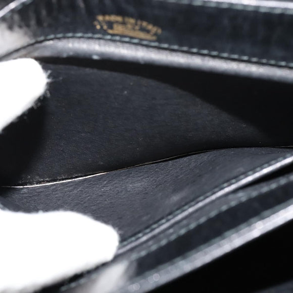 GUCCI Web Sherry Line Shoulder Bag Leather Black Gold Auth BD1766