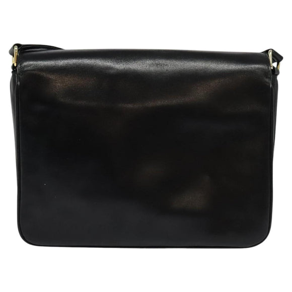 GUCCI Web Sherry Line Shoulder Bag Leather Black Gold Auth BD1766