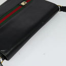 GUCCI Web Sherry Line Shoulder Bag Leather Black Gold Auth BD1766-6
