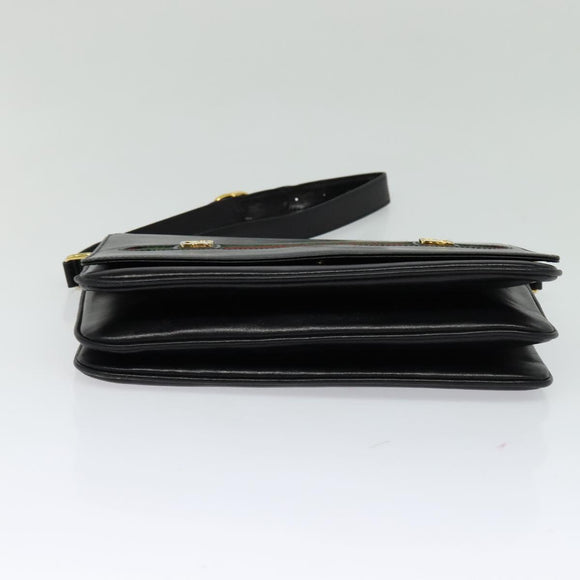 GUCCI Web Sherry Line Shoulder Bag Leather Black Gold Auth BD1766