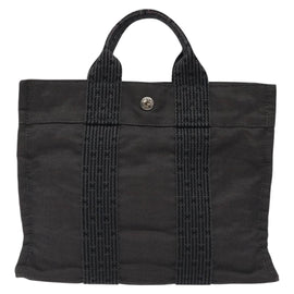 HERMES Her Line PM Tote Bag Canvas Gray Silver Auth BD1768 - 0