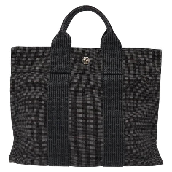 HERMES Her Line PM Tote Bag Canvas Gray Silver Auth BD1768